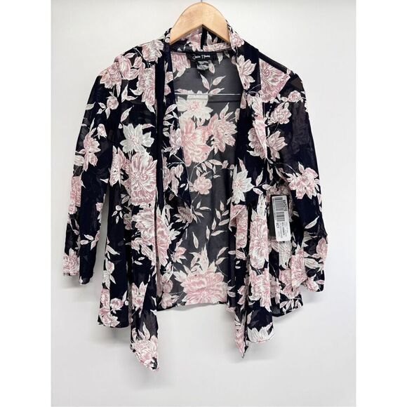 Jessica‎ Howard Light Jacket Size 12 Petite Black Pink Open Front NEW - Picture 2 of 10